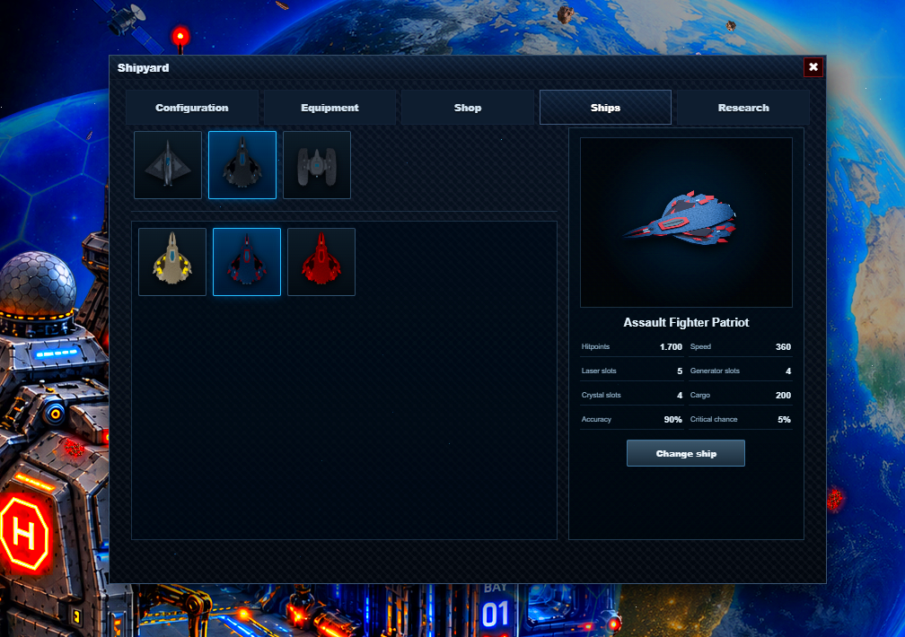 Ships and designs with their own stats